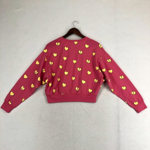 ONLY NWT Women's Size S Pink Lemonade Yellow Hearts O-Neck Cropped Sweatshirt - Picture 11 of 11